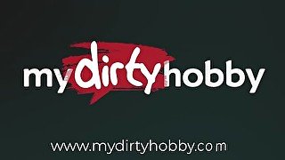 MyDirtyHobby - Petite babe on her period gets a creampie after anal