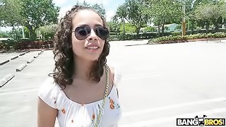 Curly-haired brunette Lana Mars fucks with a random guy