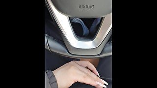 Step mom hand slip under step son pants making him cum in the car