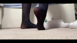 Teen Girl's Feet in Pantyhose and Adidas Stan Smith