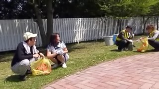 Horny woman attacked by a couple of men on a street