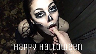 Spooky Slut Skull Fucked and Railed Hard Outside