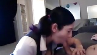 Young housekeeper sucks cock for extra cash.