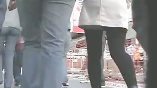 Tight black sotckings girl upskirt street candid video