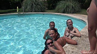 Hot ass pornstars get fucked hard by the pool by lucky studs