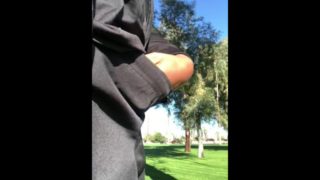 Latino man with 6 1/2 day load show off & cumshot in public park 