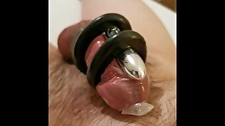 Hands free vibrating cock to orgasm inside condom