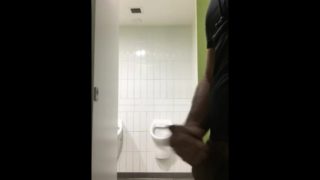 Wank in public toilet with the door wide open