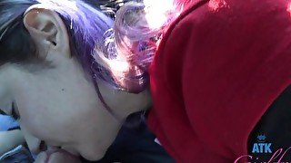 Blowjob and footjob in the car with Lily Adams POV on a date out and about - Foot Fetish GFE