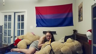 Sensually sucking small strapon