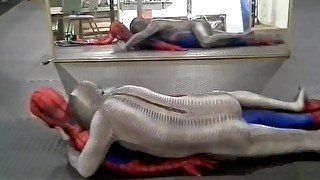 zentai croc humps his spiderman dummy