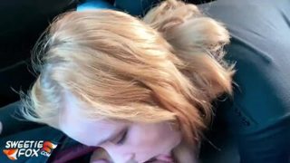 Redhead Suck Dick Taxi Driver and Cum Swallow in the Car - POV