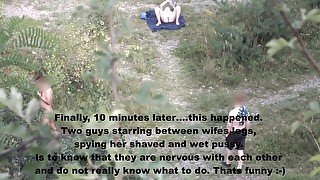 Exhibitionist wife shows naked body and pussy in public, real strangers caught