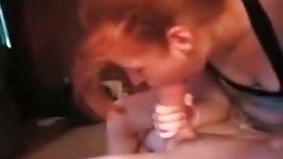 Cum-addicted redhead sucks her lover's dick like a true whore