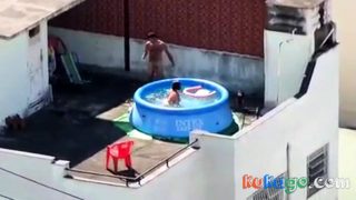 Girls watching couple fuck at pool CFNM