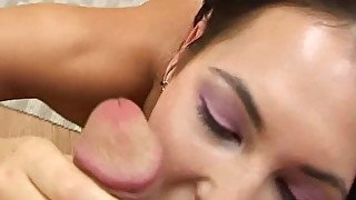 Giving head and taking facial cumshot