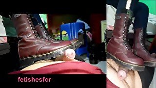 Cock crush & handjob until cum by Mistress in large dr martens boots Pov