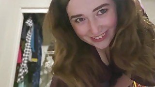 Cute thick white girl gives amature striptease