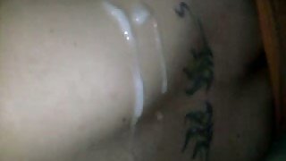 A big sticky load of cum on the tattoos of my girlfriend