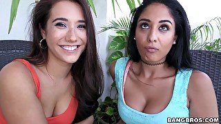 Hot lesbo babes Eva Lovia and Sasha Meow have a FFF threesome