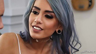 Tanned Girl With Blue Hair Getting Nailed By Her Boyfriend
