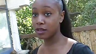 Lusty and slutty black teen with nice ass sucks the cock