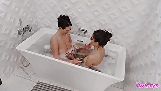 Lesbian milfs Angela White & Darcie Dolce love to take a bath together