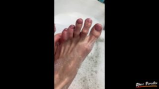 show and caress my feet in the bathroom. Soft and gentle feet in foam