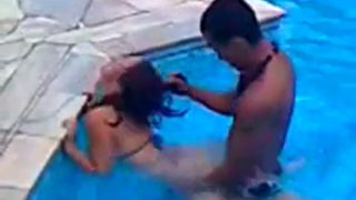 Bitch fucks in front of everybody at the pool party