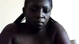 Frightening black nympho showed me quite suckable big tits