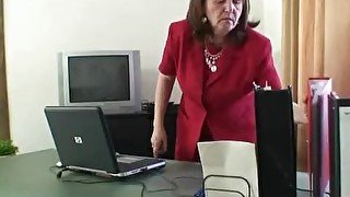 Mature boss takes two cocks at office