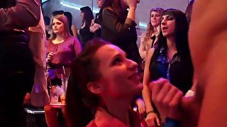 Hardcore fucking during a group sex in the club with horny sluts