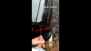 RISKY-Teenager boy give his beautiful cum to his car in a parking lot