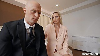 Bald dude takes good care of blonde's puffy cunt