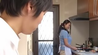 A very good Japanese wife cooks him dinner and gives a handjob