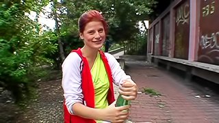 POV video with redhead chick getting fucked in the street