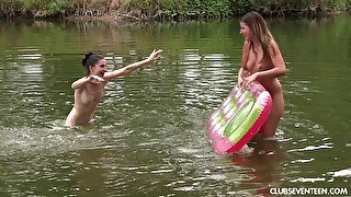 Outdoor lesbian pussy licking by the lake - Lexi Rain and Mia Evans