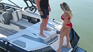 MILF getting her pussy licked on a boat in the middle of the lake