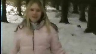 Girl gives blowjob in the winter