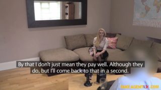 Blonde amateur gags and rides cock on casting