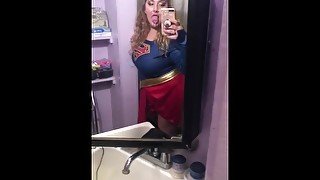 Supergirl super piss almost got caught by Superman