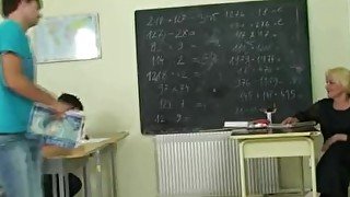 Perverted old teacher takes two cocks