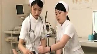 Naughty Asian nurses show some TLC to a patient's hairy jun