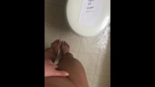 PEE DESPERATION LEADS TO PISSING IN SHOWER AND CUMMING