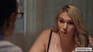 Blonde shemale aspen brooks sucks and fucks chads cock on the table