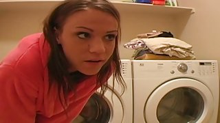 Young Diana teasing herself on new washing machine