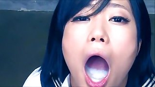 Cum on beautiful japanese mouth