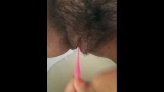Taking my kegel balls out of my creamy pussy
