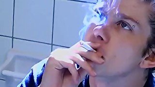 Cigar smoker jerks off in the bathroom and cums solo