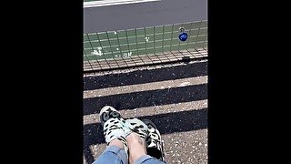 BBW Milf gives sock tease in public